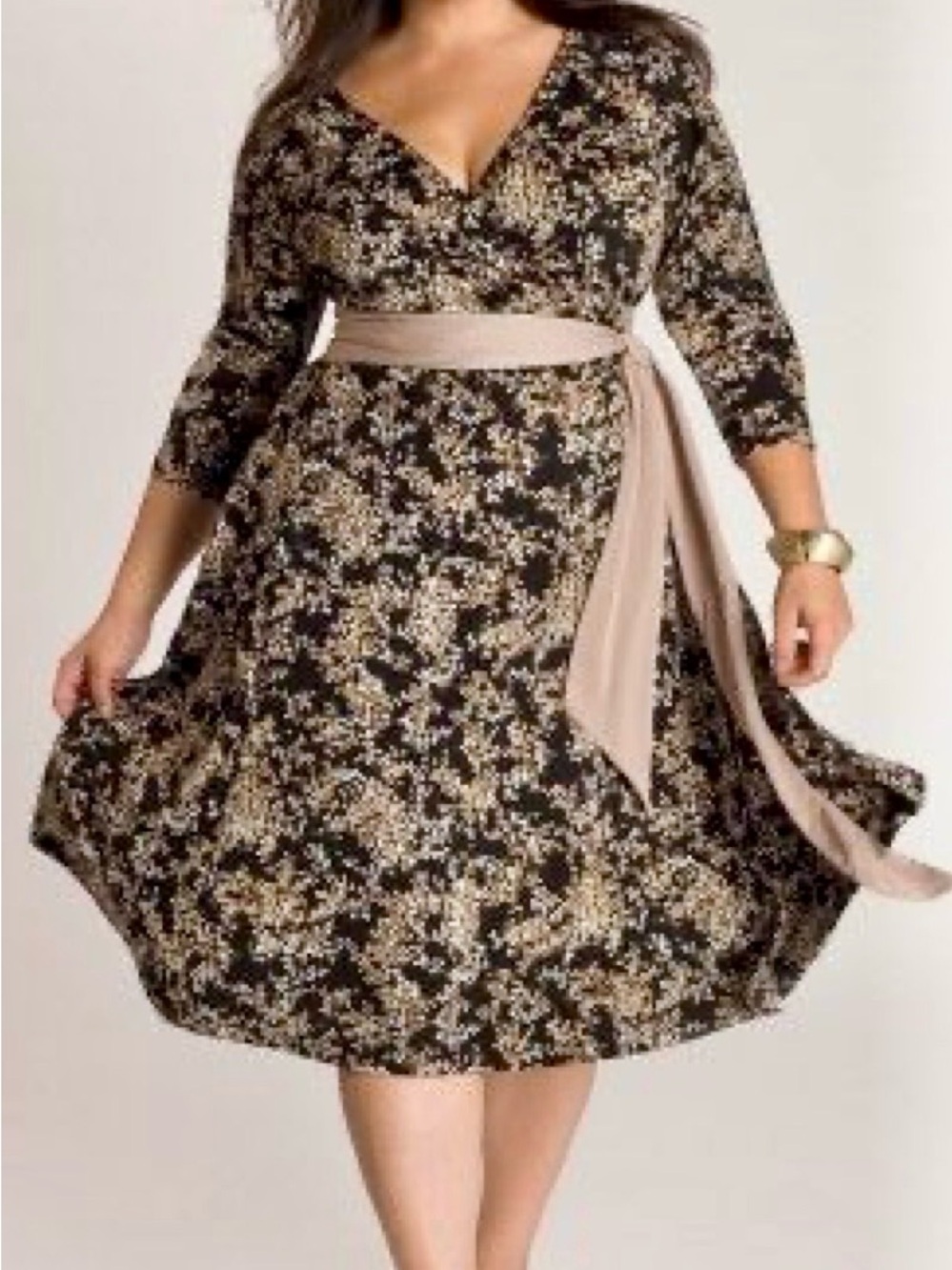 IGIGI Dark Floral Midi Wrap Dress 3/4 Sleeves size 14/16 Career Events Feminine